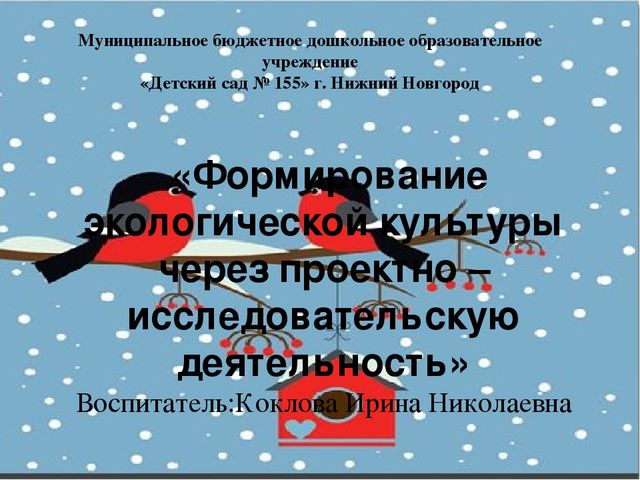 Опыт работы. "Формирование экологической культуры через проектно – исследовательскую деятельность"