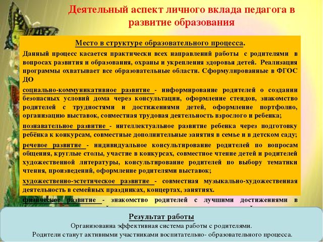 Деятельностный аспект личного вклада в развитие образования