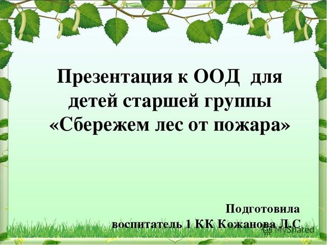 Презентация к ООД по окружающему миру для детей старшей группы детского сада Берегите лес от пожара"
