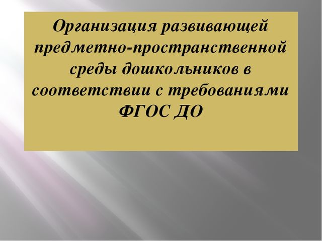 Организация развивающей предметно-пространственной среды дошкольников в соответствии с требованиями ФГОС ДО