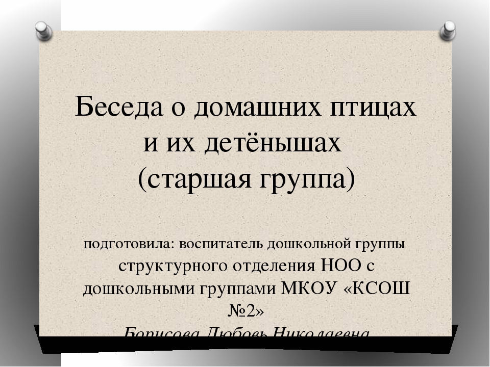 Презентация к НОД "Беседа о домашних птицах и их детёнышах (старшая группа)"