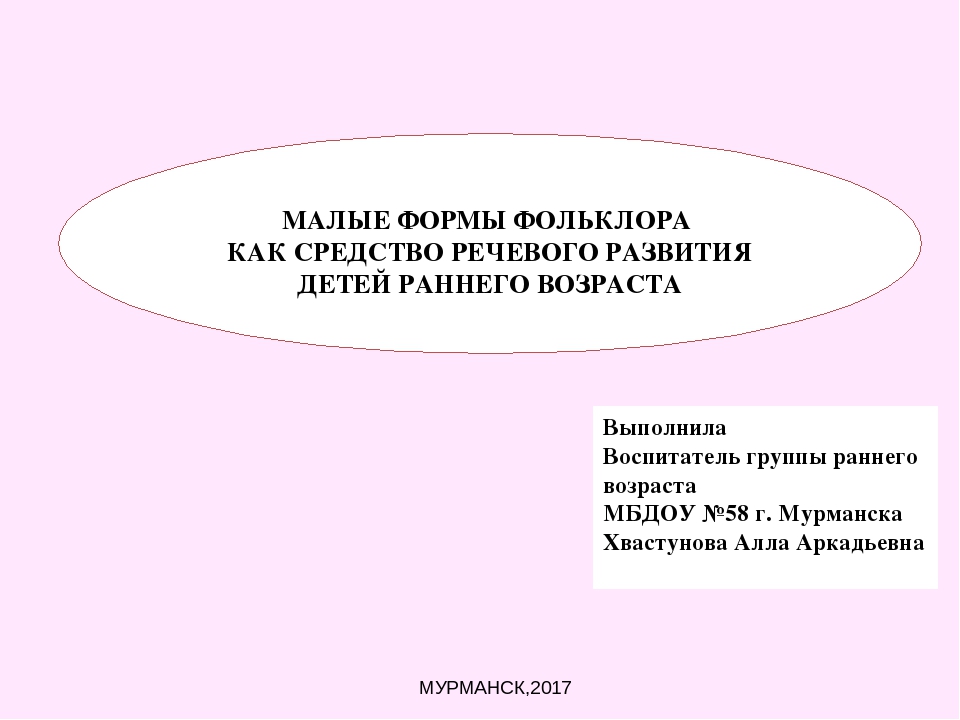 МАЛЫЕ ФОРМЫ ФОЛЬКЛОРА КАК СРЕДСТВО РЕЧЕВОГО РАЗВИТИЯ ДЕТЕЙ РАННЕГО ВОЗРАСТА