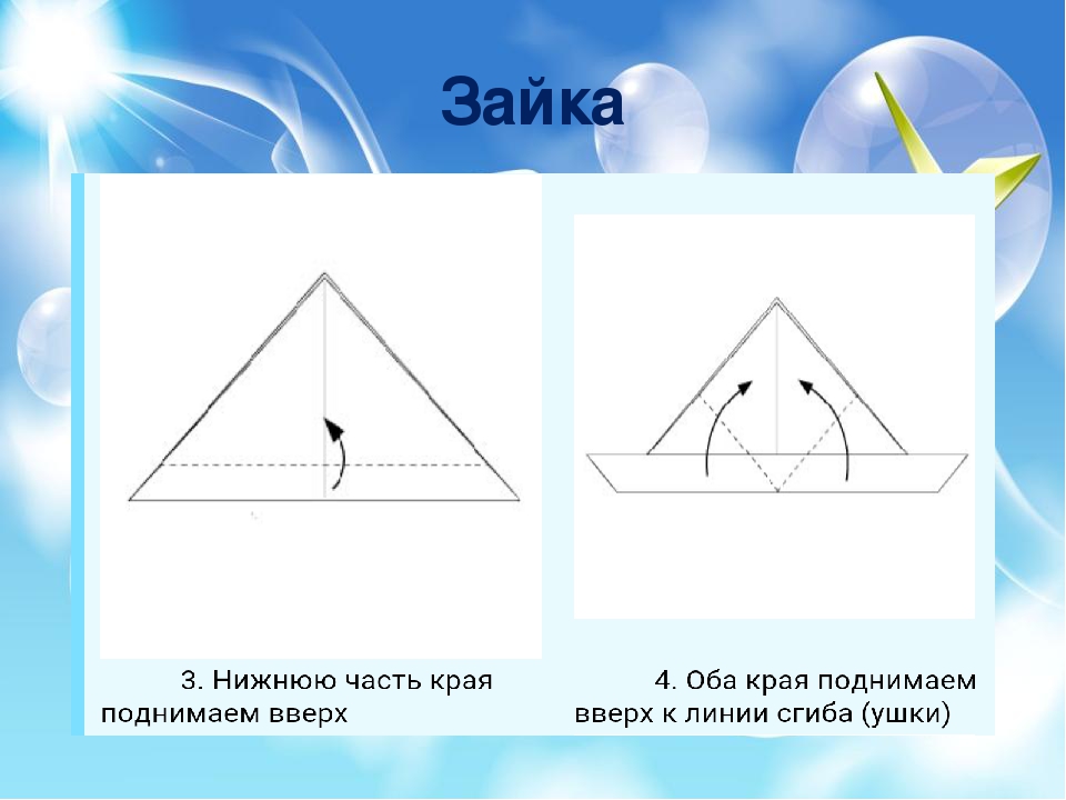 Презинтация по оригами "Пошаговая схема- Зайка"
