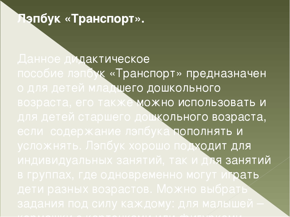 Презентация нетрадиционного дидактического оборудования "Лэпбук "Транспорт"