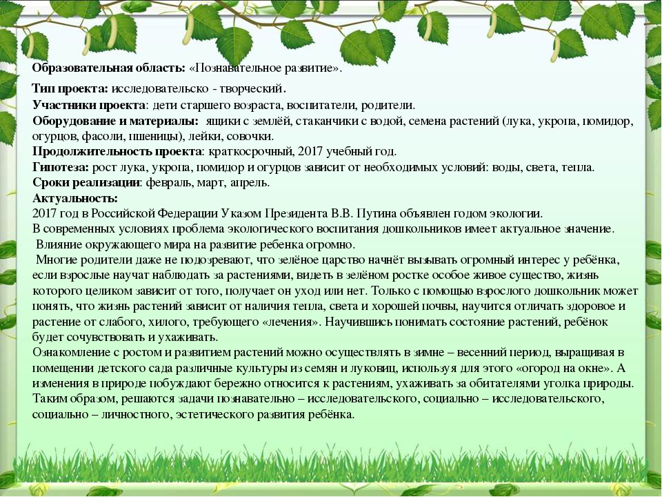 Проект по экологическому воспитанию "Чудо-огород"