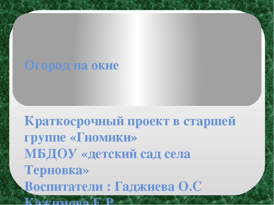 Экологический проект "Огород на окне" в старшей группе ДОУ