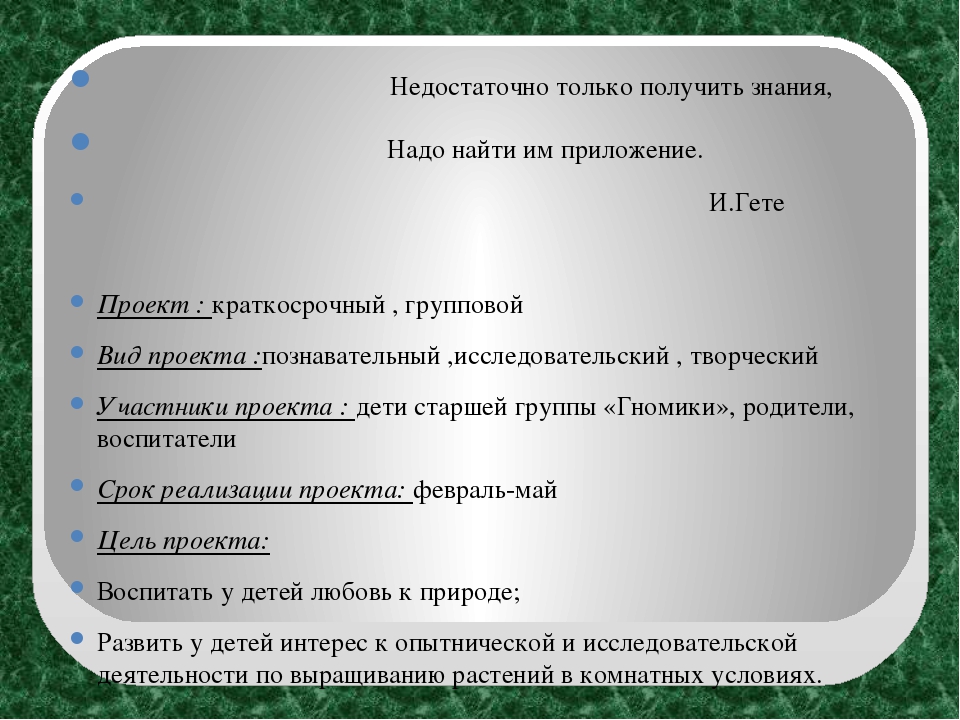 Экологический проект "Огород на окне" в старшей группе ДОУ