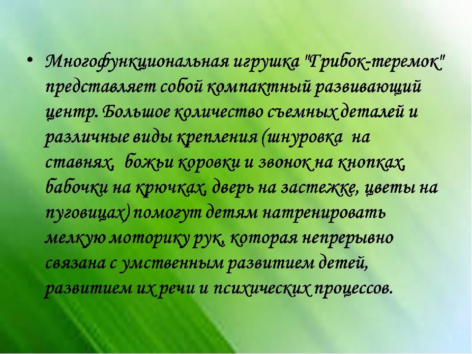 Презентация многофункциональная игрушка " грибок-теремок" в детском саду