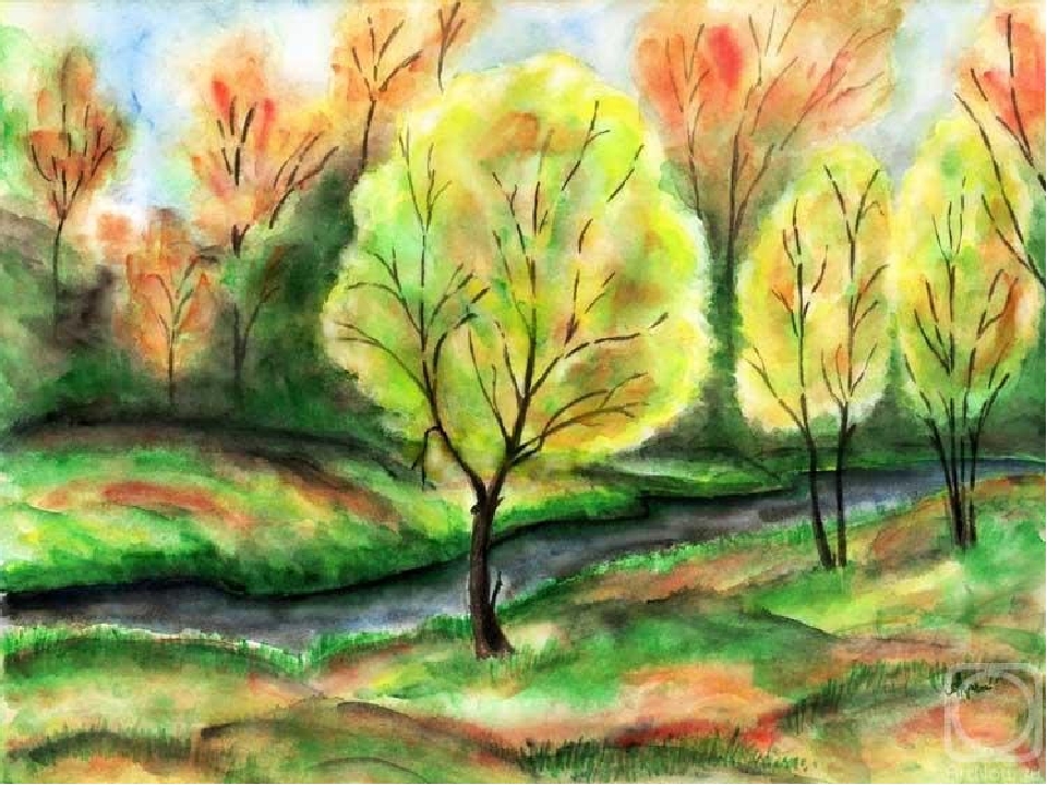 Природа разная по настроению изо 2 класс. Пейзажи для рисования. Рисование осеннего пейзажа. Пейзаж цветными карандашами для детей.
