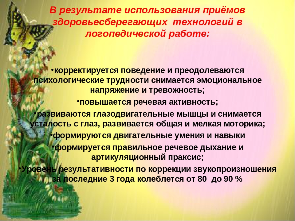 Использование здоровьесберегающих технологий на логопедических занятиях презентация