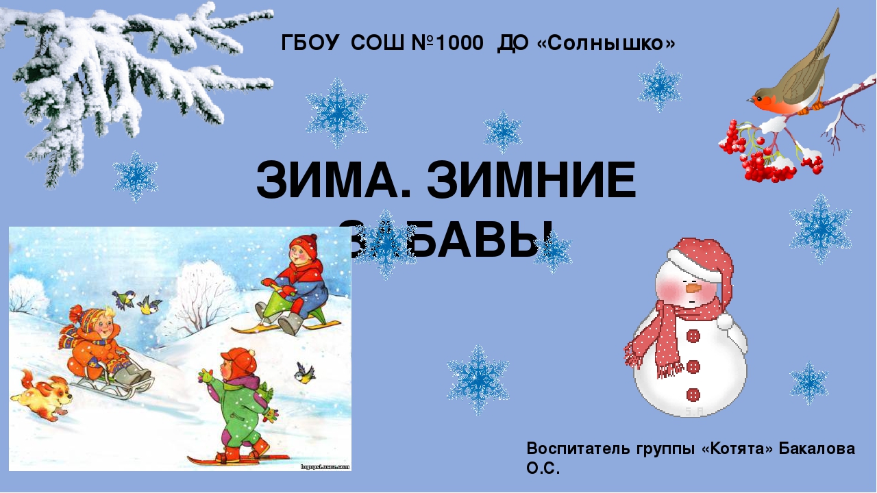 Презентация в младшей группе "Зимние забавы"