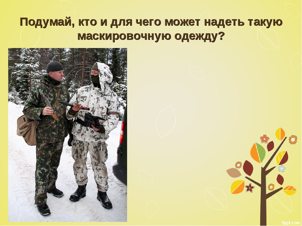 Презентация Дидактическая игра "Маскировочная одежда" (дошкольникам)
