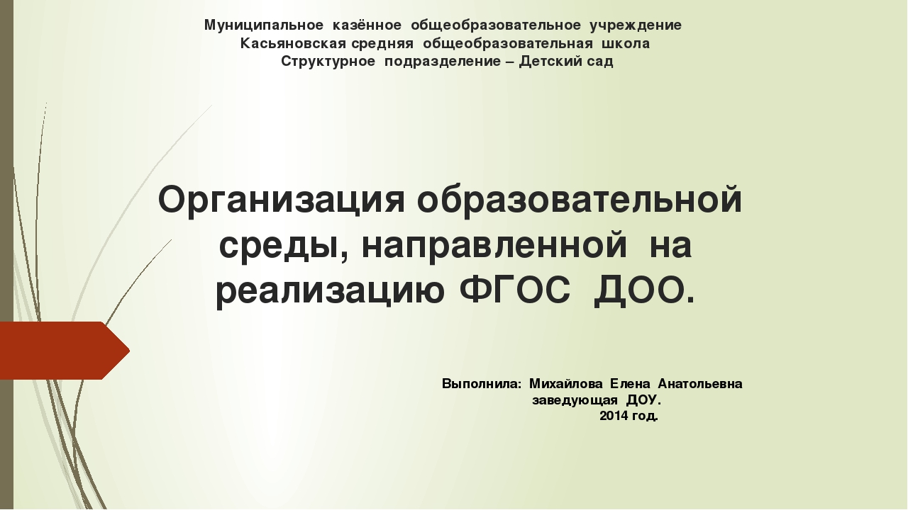Организация образовательной среды, направленной на реализацию ФГОС ДОО. Автор: Михайлова Елена Анатольевна
