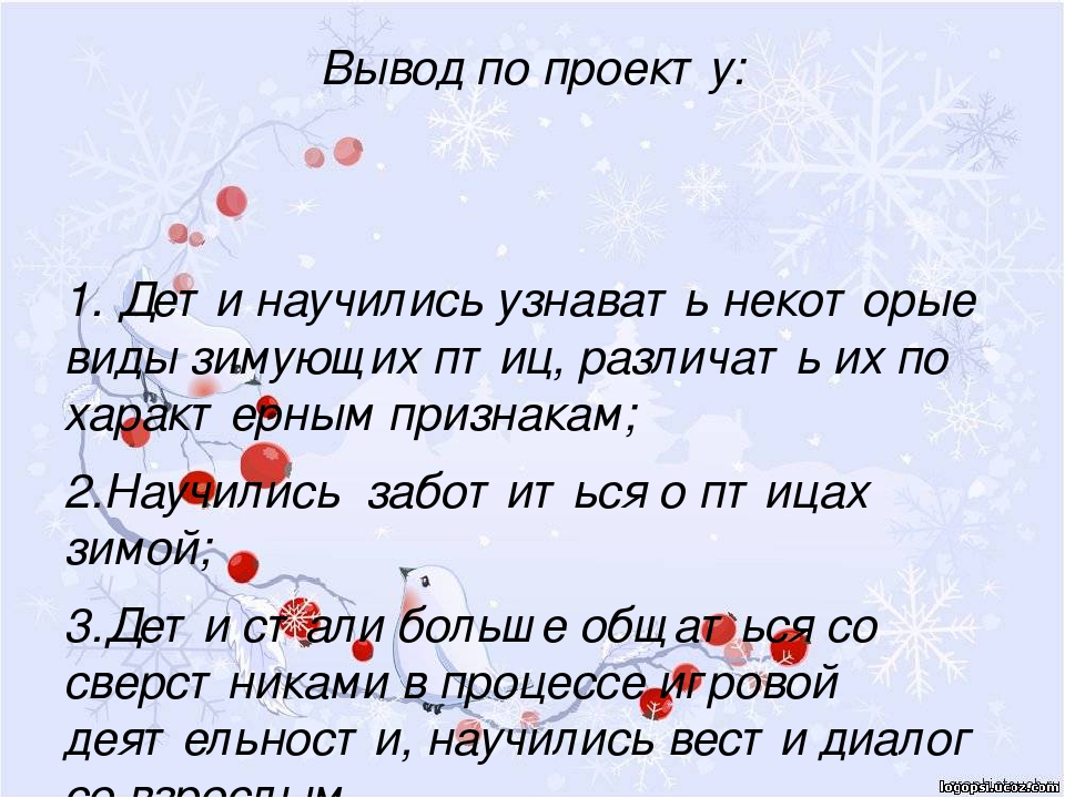 Презентация проекта "Птицы зимой" вторая младшая группа раннего возраста
