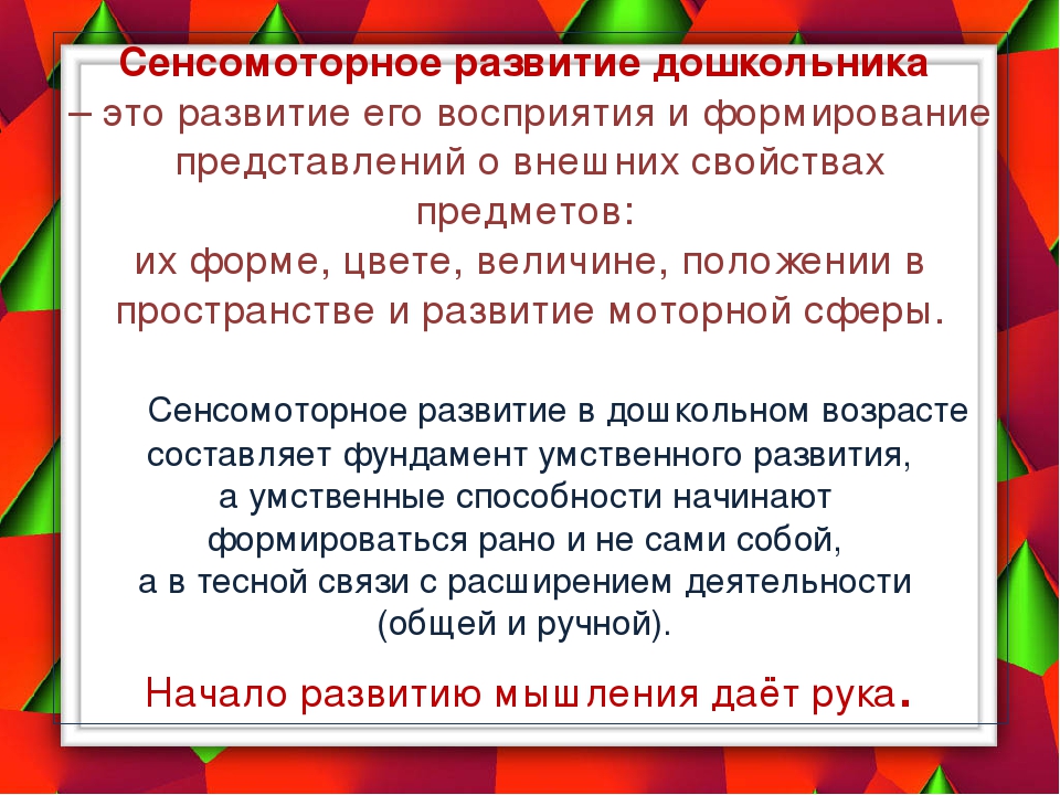 Презентация на тему: "Развитие сенсорики и мелкой моторики" у детей дошкольного возраста.