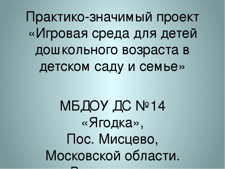 Презентация "Игровая среда для дошкольников в детском саду и в семье"
