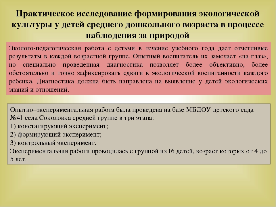 Формирование экологических представлений у детей среднего дошкольного возраста в процессе наблюдений за природой