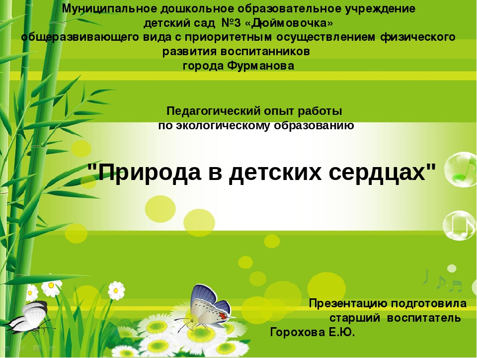 Педагогический опыт работы по экологическому образованию"Природа в детских сердцах