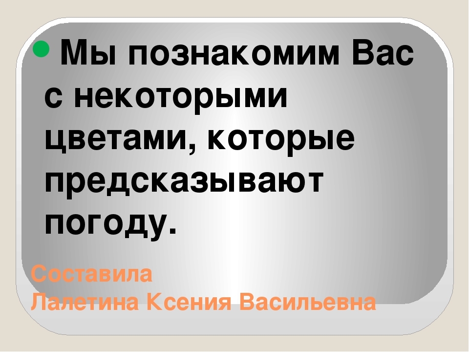 Презентация на тему " ЦВЕТЫ ПРЕДСКАЗЫВАЮТ ПОГОДУ"