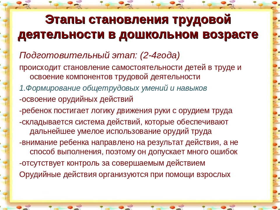 Этапы труда. Этапы трудовой деятельности дошкольников. Этапы формирования трудовой деятельности дошкольников. Этапы возникновения труда дошкольников. Характеристика трудовой деятельности ребенка дошкольного возраста.