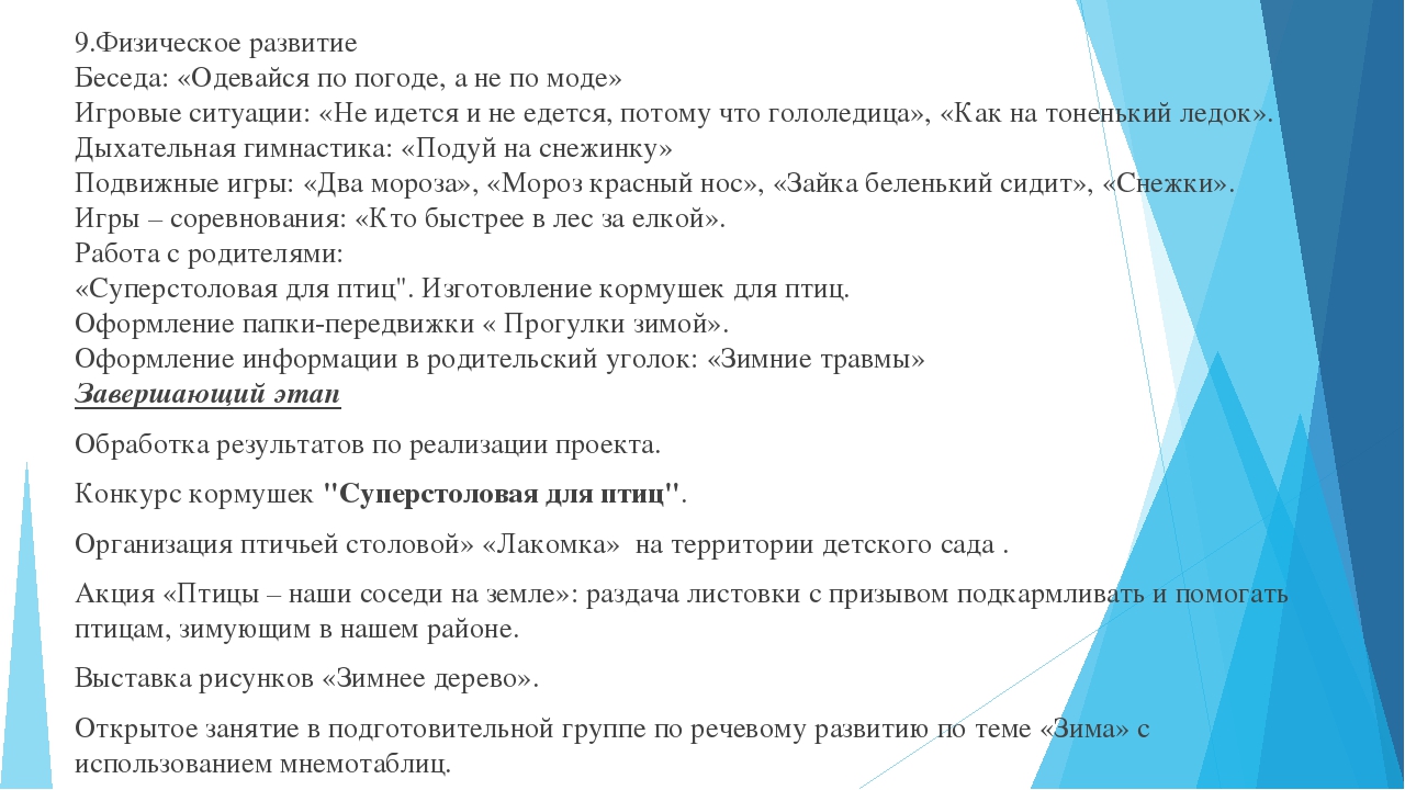 Педагогический проект на тему "Зима"