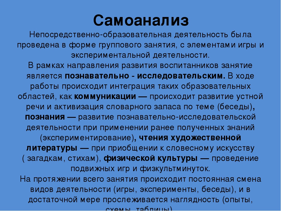 Образец самоанализ занятия воспитателя