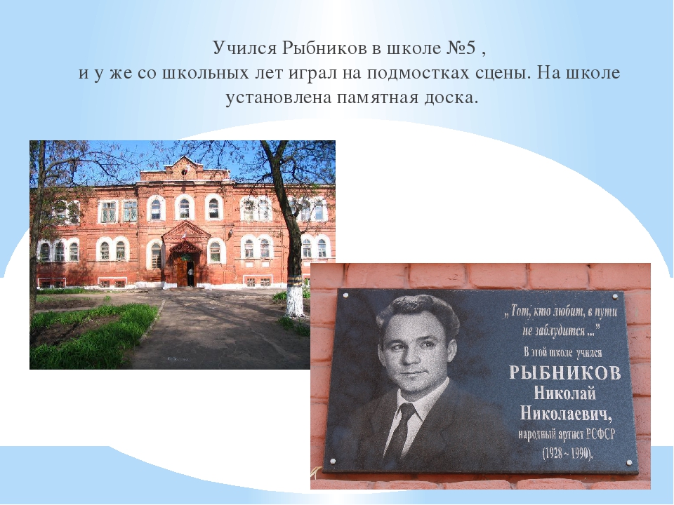 Знакомство с творчеством актера Н. Н. Рыбникова.