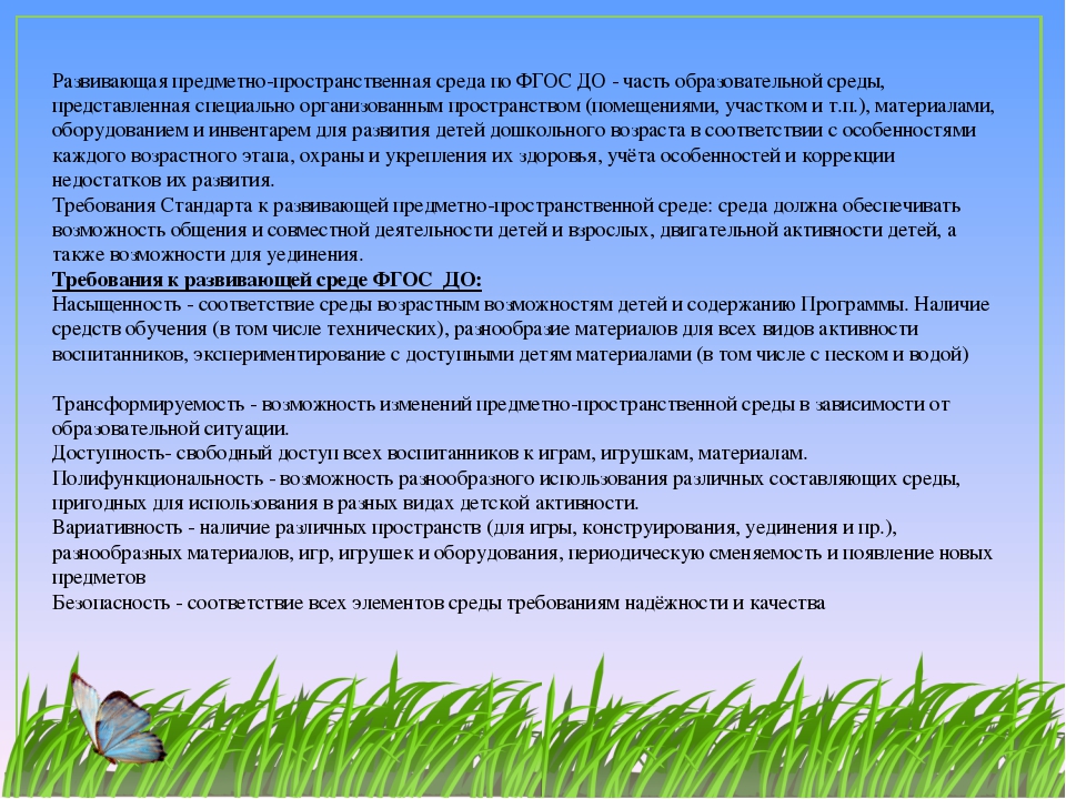 Развивающая предметно-пространственная среда  ФГОС ДО