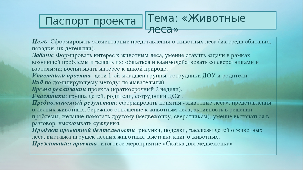 Проект 1 младшая группа "Животные леса"