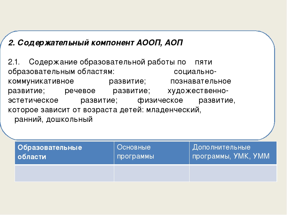 Компоненты основной адаптированной образовательной программы