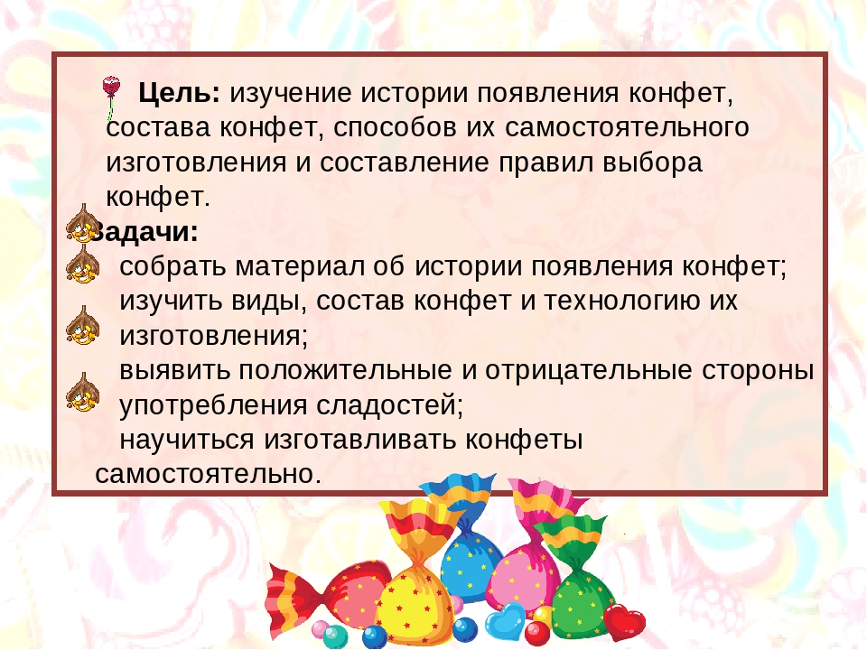 Презентация защиты детского проекта "Польза и вред от этих вкусненьких конфет"