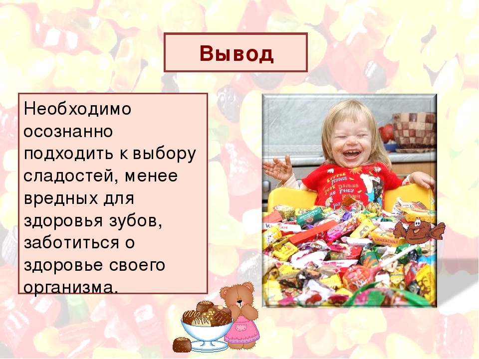 Презентация защиты детского проекта "Польза и вред от этих вкусненьких конфет"