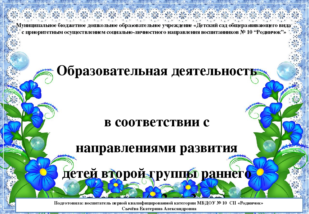 Образовательная деятельность в соответствии с направлениями развития детей 2-3 лет