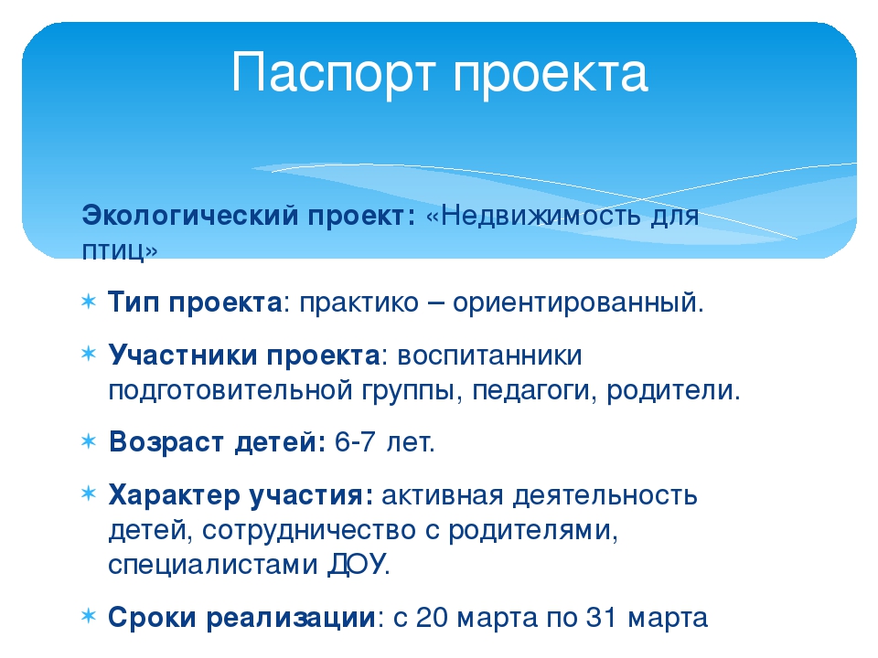 Проект по формированию экологических представлений детей старшего дошкольного возраста "Недвижимость для птиц"