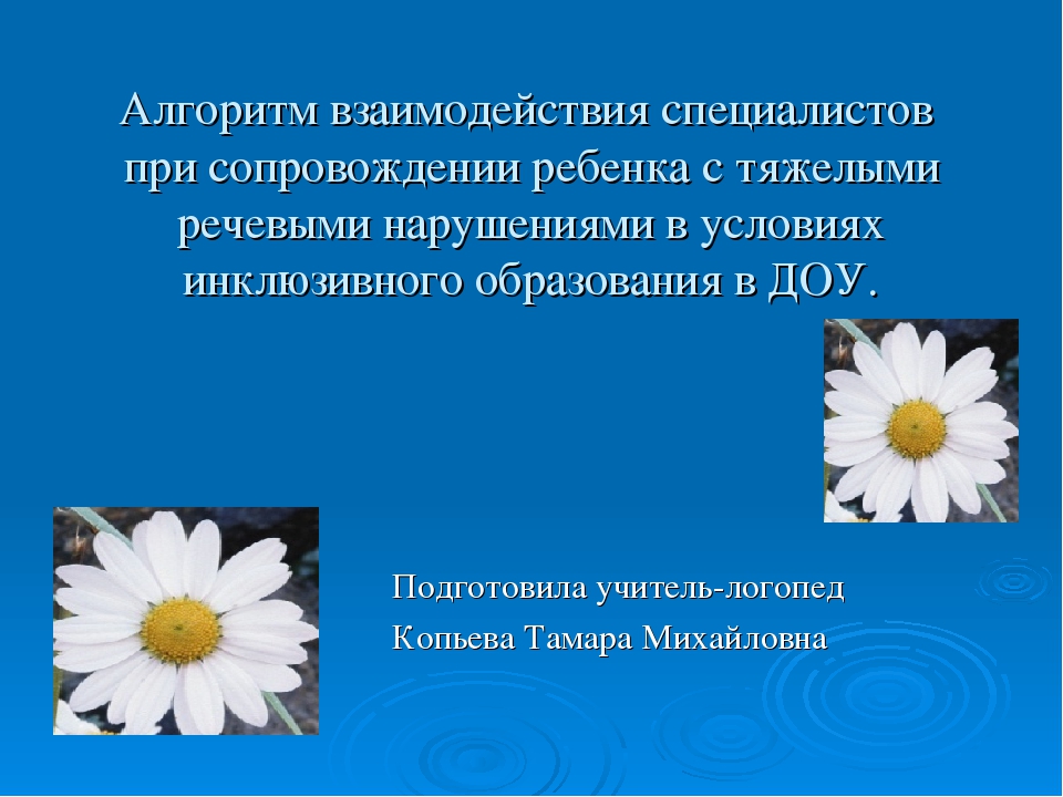 Презентация на тему: "Алгоритм взаимодействия специалистов при сопровождении ребенка с тяжелыми речевыми нарушениями в условиях инклюзивного образования в ДОУ.