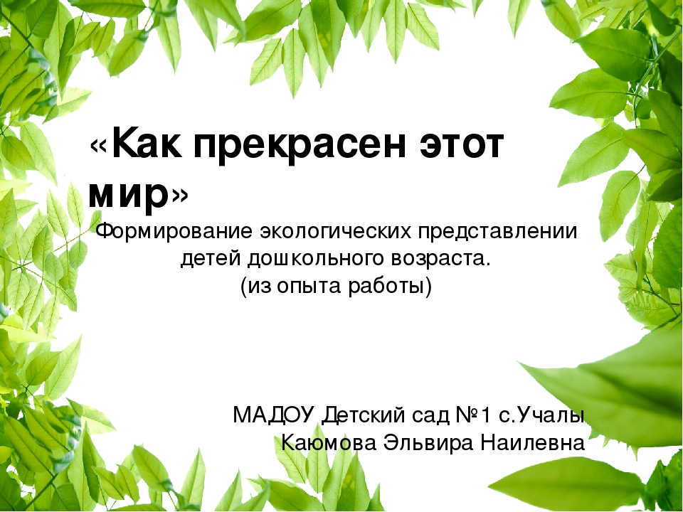 «Как прекрасен этот мир» Формирование экологических представлении детей дошкольного возраста. (из опыта работы)