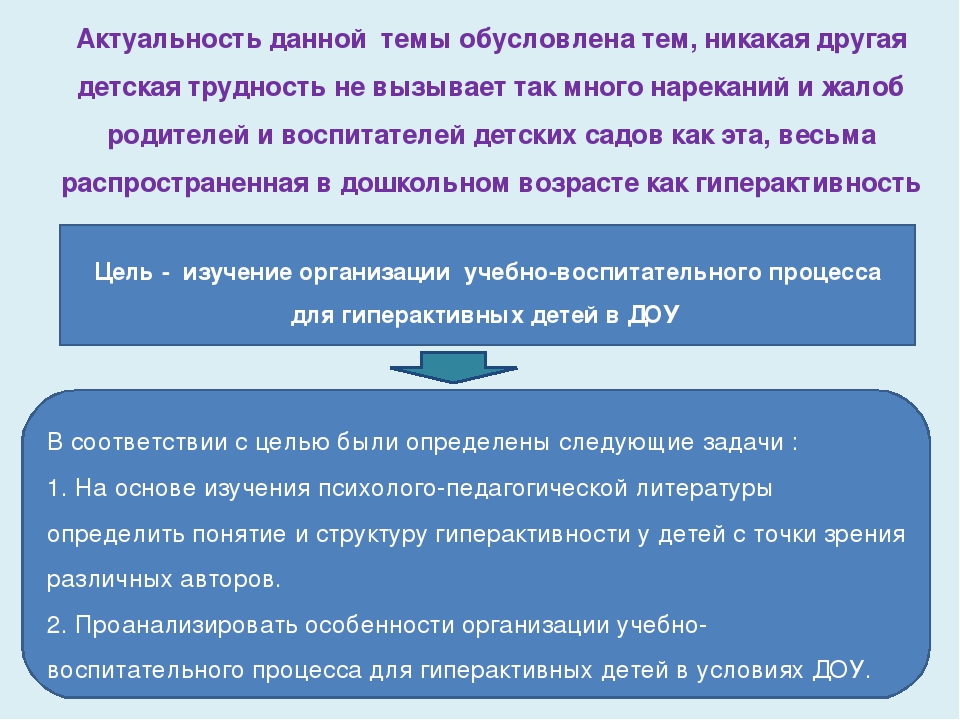 Презентация: "Особенности организации учебно-воспитательного процесса для гиперактивных детей в ДОУ".