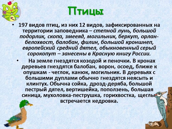Презентация по познавательному развитию В"Заповеднике"