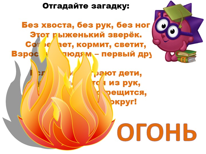 Конспект занятия по ОО "Познавательное развитие". Тема "Огонь друг, огонь враг!" (с использование презентации)