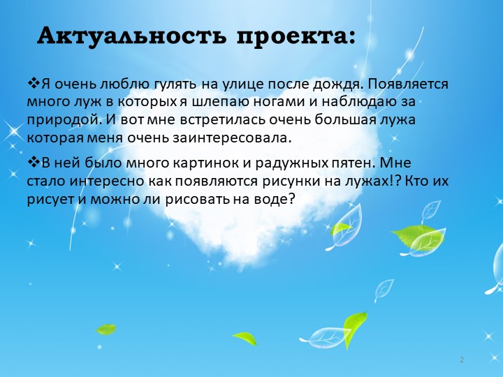 Проектная работа "кто рисует в лужах"