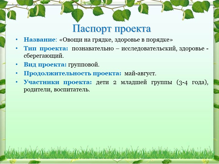 Экологический проект на тему: «Овощи на грядке, здоровье в порядке!»