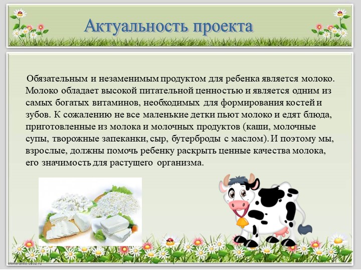 Детский исследовательский проект "Полезные продукты из молока"