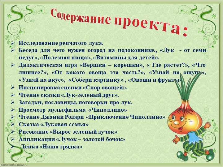 Проект Господин Лук для детей старшей группы