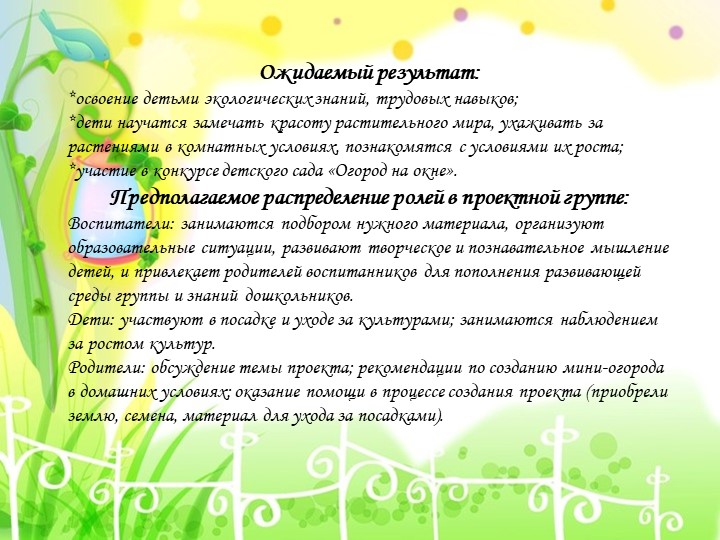 Презентация проекта "Огород на окне"