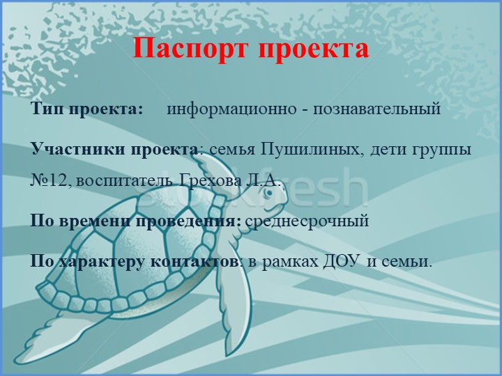 Проект на тему «Красноухая черепаха»