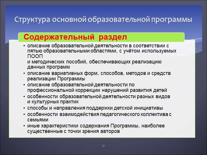 Структура рабочей программы в ДОУ
