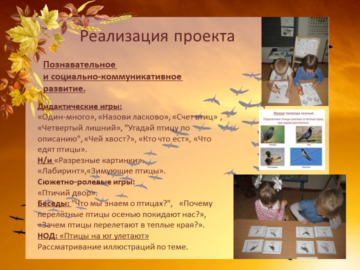 Краткосрочный проект "Перелетные птицы осенью" старшая группа