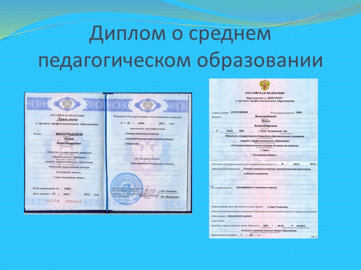 Презентация: "Портфолио педагога Виноградова Юлия Александровна"