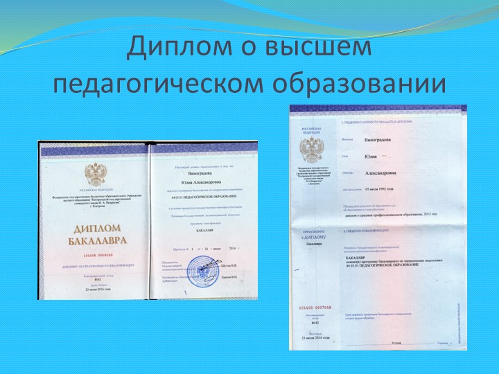 Презентация: "Портфолио педагога Виноградова Юлия Александровна"