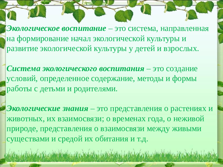 Презентация по экологии "Формирование экологического воспитания у дошкольников ".